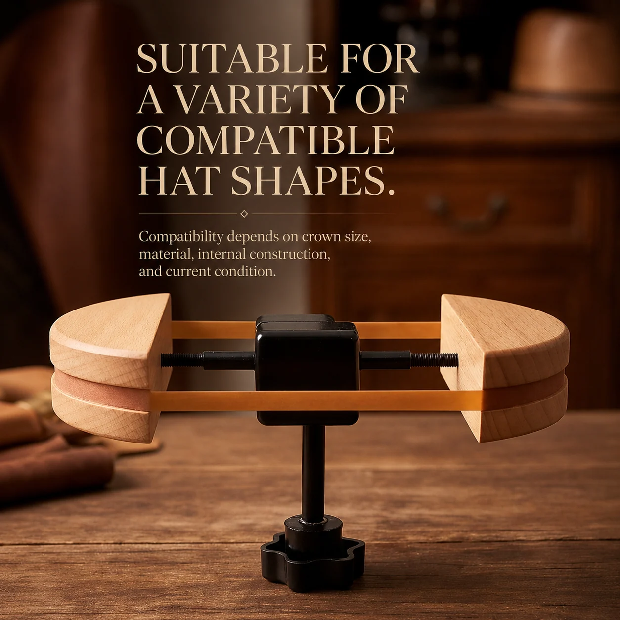 Right-angle drive hat stretcher in a compatible hat