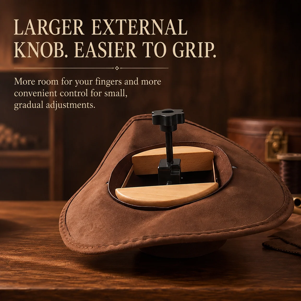 Adjustable wooden hat stretcher side view